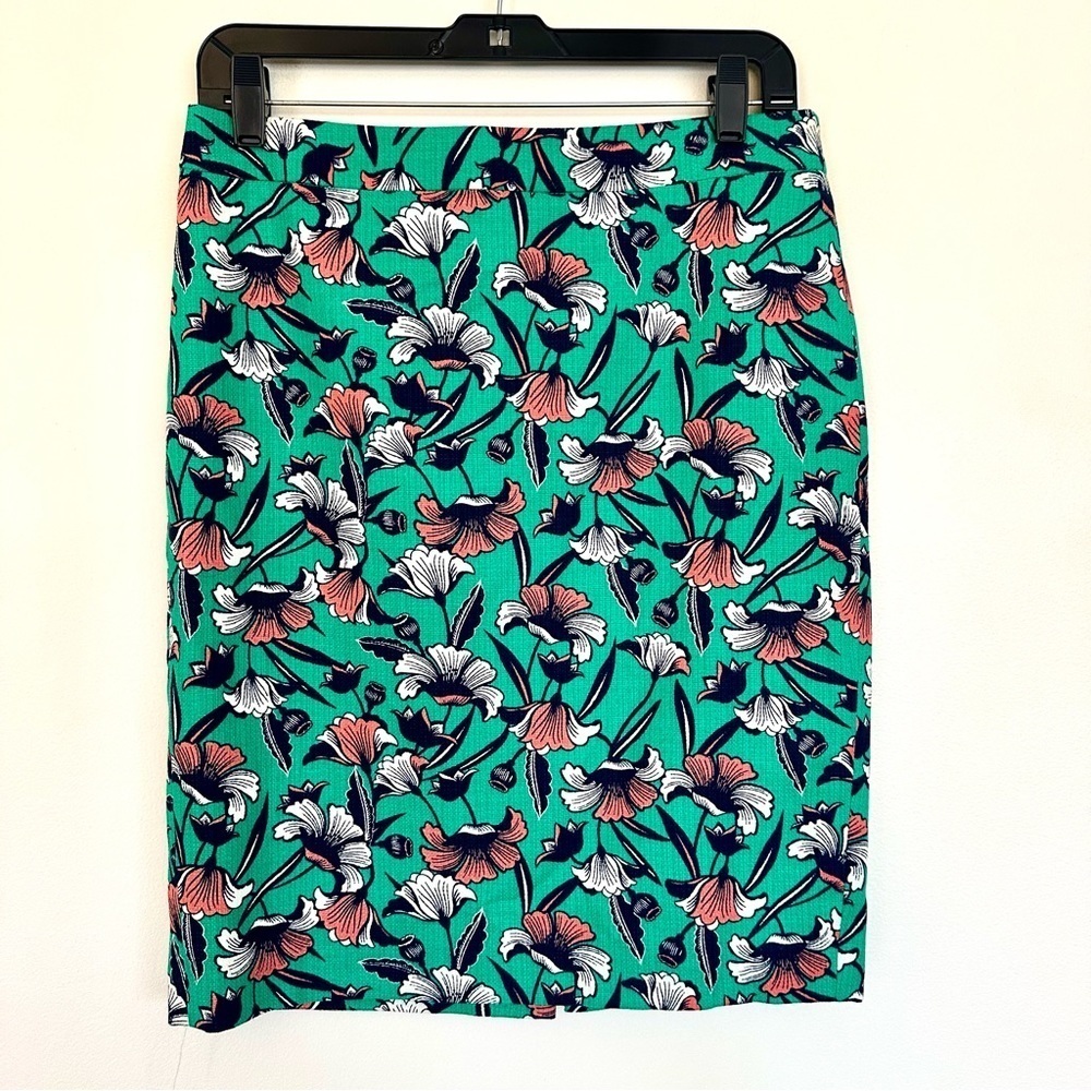 J. Crew Green Floral Basketweave Short Pencil Skirt Size 2 - Picture 10 of 10